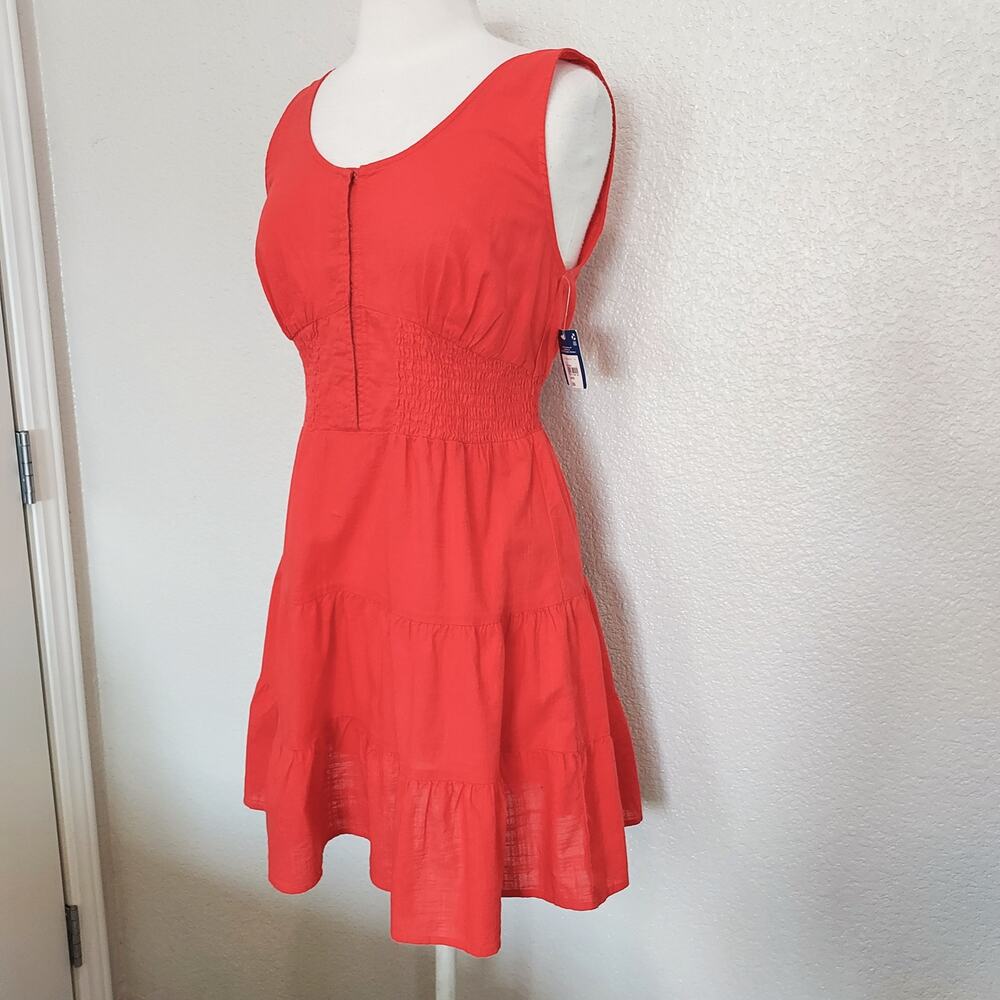 NEW Arizona Red Orange Sleeveless Tiered Knee Length Dress Size L - Picture 7 of 15